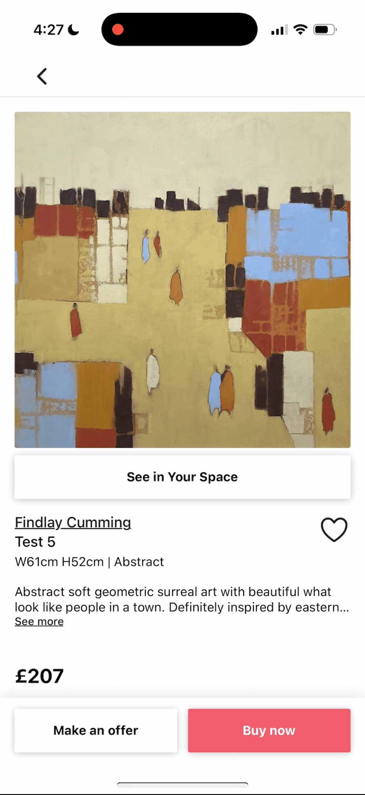 ReCanvased artwork detail page with see in your space action